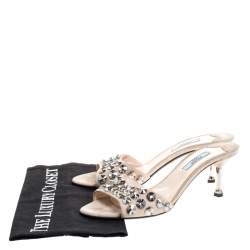 Pre Owned Prada Beige Suede Studded Slide Sandals Size 37.5