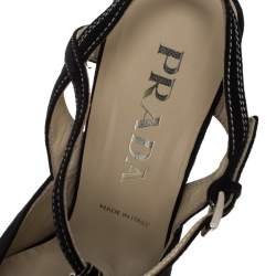 Prada Black Suede T Bar Square Toe Ankle Strap Pumps Size 37.5