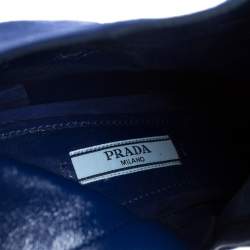 Pre Owned Prada Blue Suede Studded Metallic Block Heel Ankle Boots Size 38.5