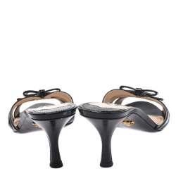 Pre Owned Prada Black Saffiano Patent Leather Bow Slides Size 38.5