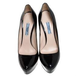 Pre Owned Prada Black Patent Leather Platform Pumps Size 39.5