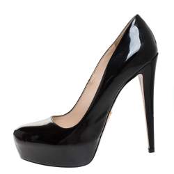Pre Owned Prada Black Patent Leather Platform Pumps Size 39.5