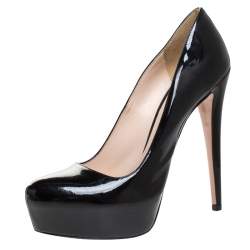 Pre Owned Prada Black Patent Leather Platform Pumps Size 39.5