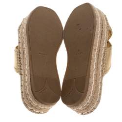 Prada Metallic Gold Leather Cross Strap Espadrille Platform Slides Size 37.5
