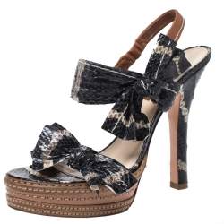 Prada Multicolor Python Bow Embellished Slingback Platform Sandals Size 38.5
