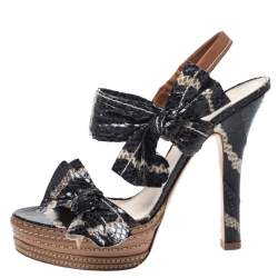 Prada Multicolor Python Bow Embellished Slingback Platform Sandals Size 38.5