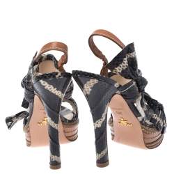 Prada Multicolor Python Bow Embellished Slingback Platform Sandals Size 38.5