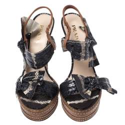 Prada Multicolor Python Bow Embellished Slingback Platform Sandals Size 38.5