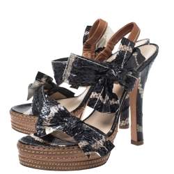 Prada Multicolor Python Bow Embellished Slingback Platform Sandals Size 38.5