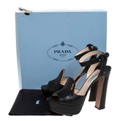 Pre Owned Prada Black Python Open Toe Platform Sandals Size 39.5