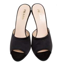 Prada Black Satin Open Toe Sandals Size 39