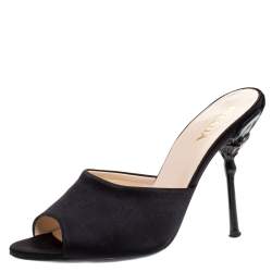 Prada Black Satin Open Toe Sandals Size 39