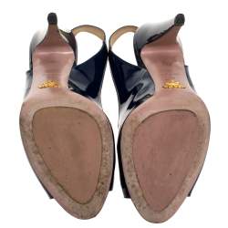 Prada Blue Patent Leather Peep Toe Slingback Sandals Size 40