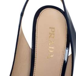 Prada Blue Patent Leather Peep Toe Slingback Sandals Size 40
