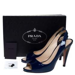 Prada Blue Patent Leather Peep Toe Slingback Sandals Size 40
