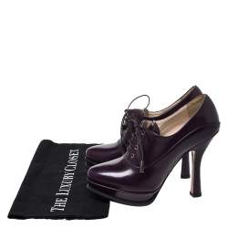 Pre Owned Prada Purple Leather Lace Up Platform Booties Size 36.5