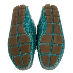 Pre Owned Prada Teal Croc Embossed Leather Penny Loafers Size 37