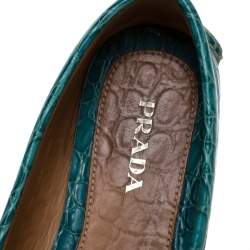 Pre Owned Prada Teal Croc Embossed Leather Penny Loafers Size 37