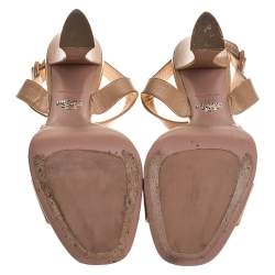 Pre Owned Prada Beige Patent Leather Platform Ankle Strap Sandals Size 38.5