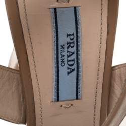 Pre Owned Prada Beige Patent Leather Platform Ankle Strap Sandals Size 38.5