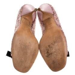 Pre Owned Prada Pink Satin Sequin Embellished Bow Detail Peep Toe Pumps Size 38.5