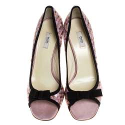 Pre Owned Prada Pink Satin Sequin Embellished Bow Detail Peep Toe Pumps Size 38.5