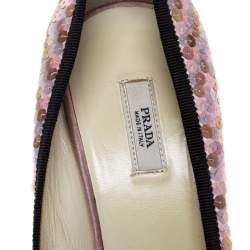 Pre Owned Prada Pink Satin Sequin Embellished Bow Detail Peep Toe Pumps Size 38.5