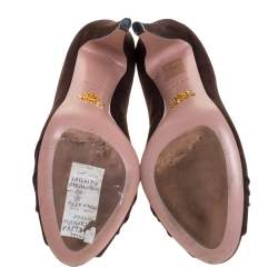 Pre Owned Prada Brown Suede Leather Flower Peep Toe Platform Pumps Size 38