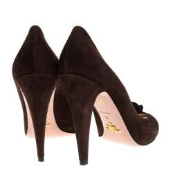 Pre Owned Prada Brown Suede Leather Flower Peep Toe Platform Pumps Size 38