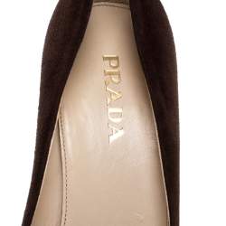 Pre Owned Prada Brown Suede Leather Flower Peep Toe Platform Pumps Size 38