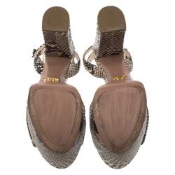Pre Owned Prada Python Leather Platform Ankle Strap Block Heel Sandals Size 39