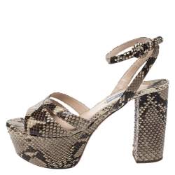 Pre Owned Prada Python Leather Platform Ankle Strap Block Heel Sandals Size 39