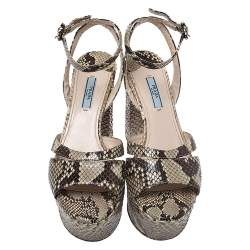 Pre Owned Prada Python Leather Platform Ankle Strap Block Heel Sandals Size 39