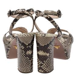 Pre Owned Prada Python Leather Platform Ankle Strap Block Heel Sandals Size 39