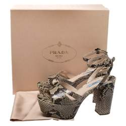 Pre Owned Prada Python Leather Platform Ankle Strap Block Heel Sandals Size 39