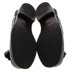 Pre Owned Prada Black Leather Tassel Detail Slip On Loafers Size 39.5