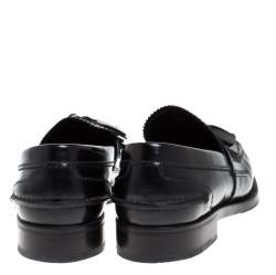 Pre Owned Prada Black Leather Tassel Detail Slip On Loafers Size 39.5