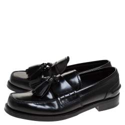 Pre Owned Prada Black Leather Tassel Detail Slip On Loafers Size 39.5