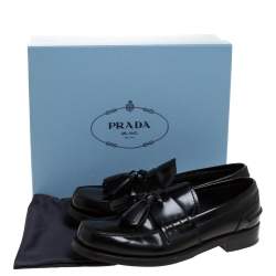 Pre Owned Prada Black Leather Tassel Detail Slip On Loafers Size 39.5