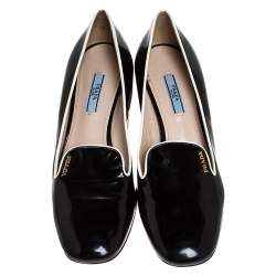 Pre Owned Prada Black Patent Leather Loafer Block Heel Pumps Size 39