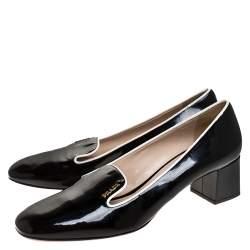 Pre Owned Prada Black Patent Leather Loafer Block Heel Pumps Size 39
