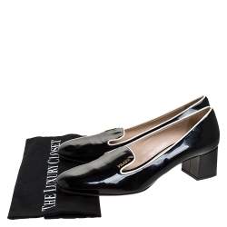 Pre Owned Prada Black Patent Leather Loafer Block Heel Pumps Size 39