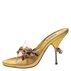 Prada Multicolor PVC and Leather Flower Embellished Slide Sandals Size 38.5
