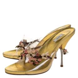 Prada Multicolor PVC and Leather Flower Embellished Slide Sandals Size 38.5