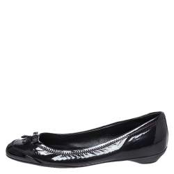 Pre Owned Prada Dark Purple/Black Patent Leather Bow Detail Ballet Flats Size 35