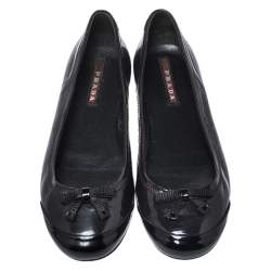 Pre Owned Prada Dark Purple/Black Patent Leather Bow Detail Ballet Flats Size 35