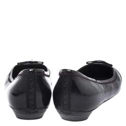 Pre Owned Prada Dark Purple/Black Patent Leather Bow Detail Ballet Flats Size 35