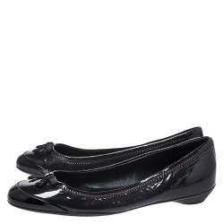 Pre Owned Prada Dark Purple/Black Patent Leather Bow Detail Ballet Flats Size 35