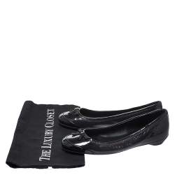 Pre Owned Prada Dark Purple/Black Patent Leather Bow Detail Ballet Flats Size 35