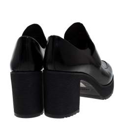 Pre Owned Prada Black Leather Block Heel Platform Loafer Pumps Size 37.5
